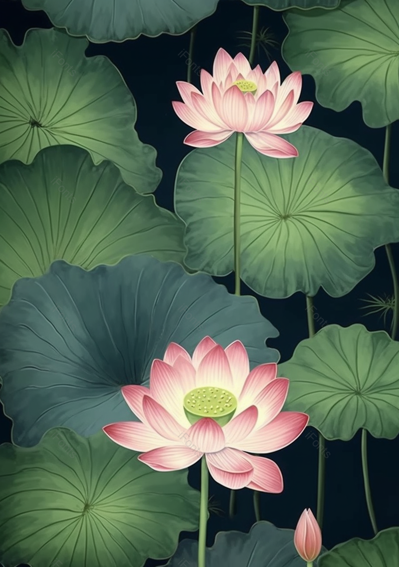 夏至海报背景池塘里的荷花与荷叶自然插画壁纸背景,插画/手绘图,插画/手绘图库,插画/手绘图下载,插画/手绘